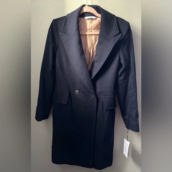 New Fleurette One-Button Double Breasted Wool Coat in Midnight Navy Blue Size 6